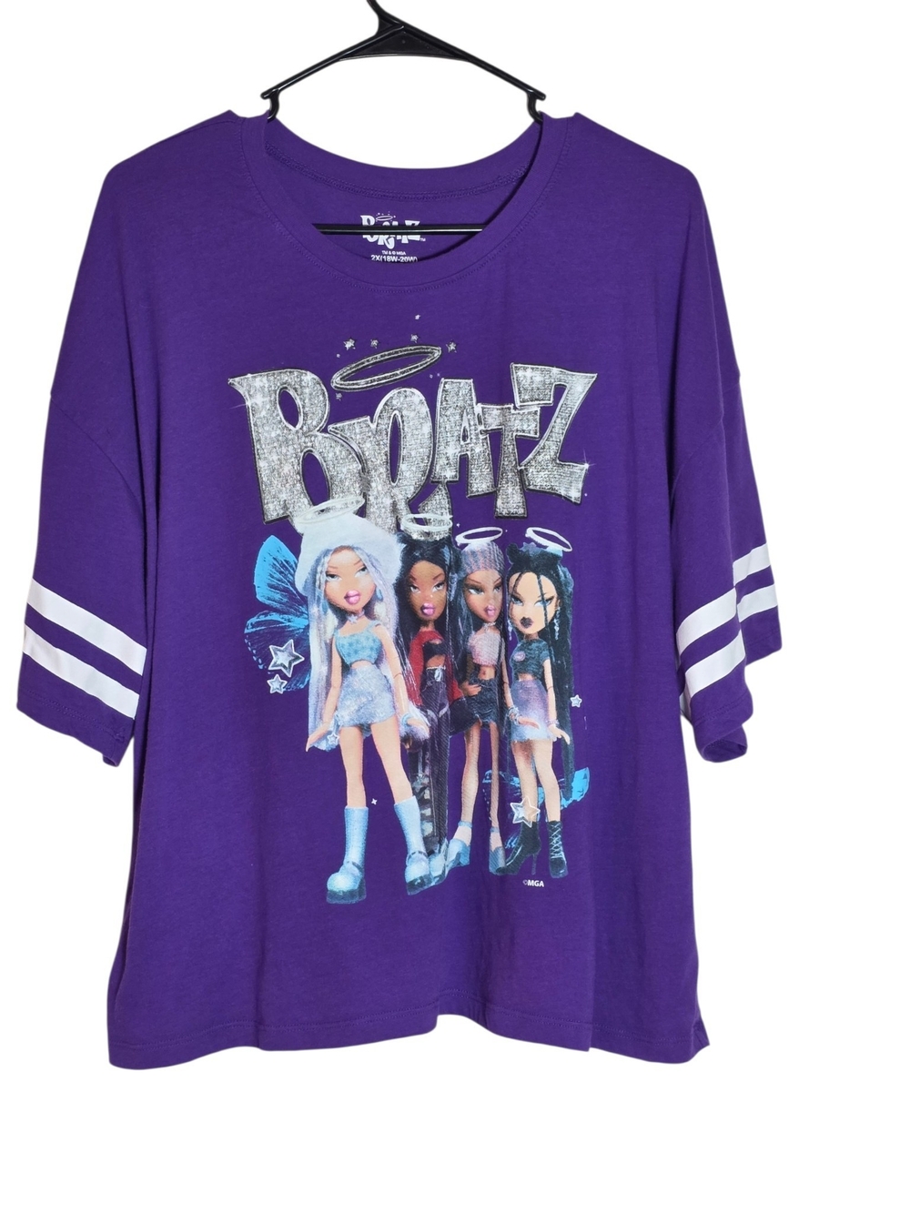 ​Bratz Angel Graphic Tee Purple Varsity Sleeve T-Shirt Size  Womens 2X Plus